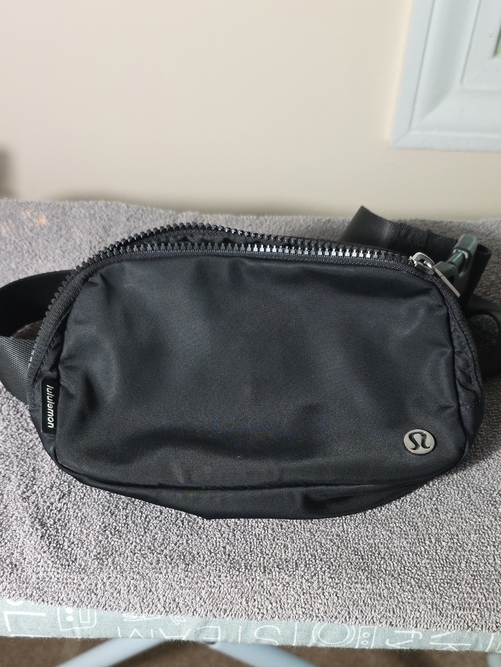 lululemon athletica Black Belt Bag with Silver Logo